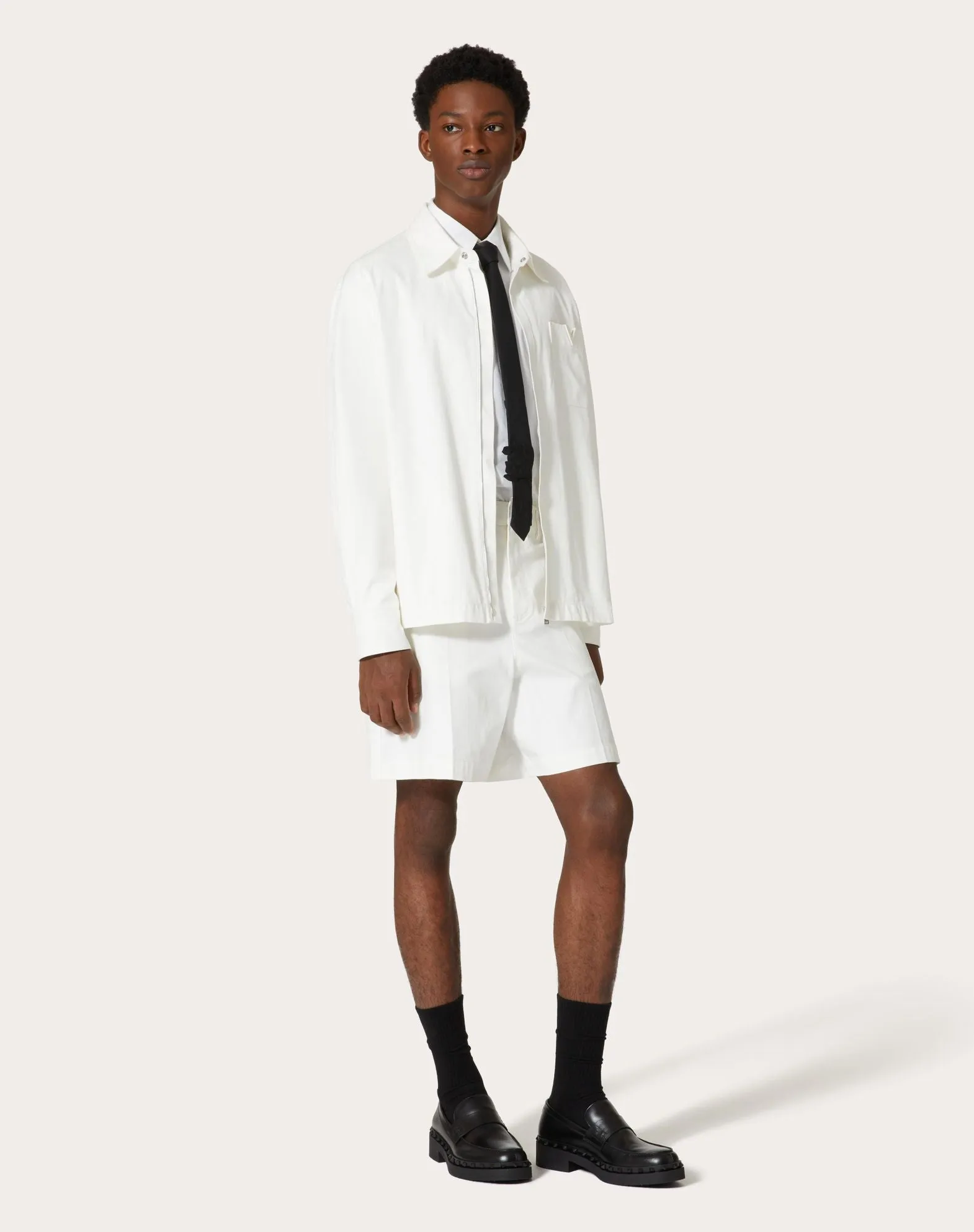 Stretch Cotton Canvas Shorts With Rubberized V-detail