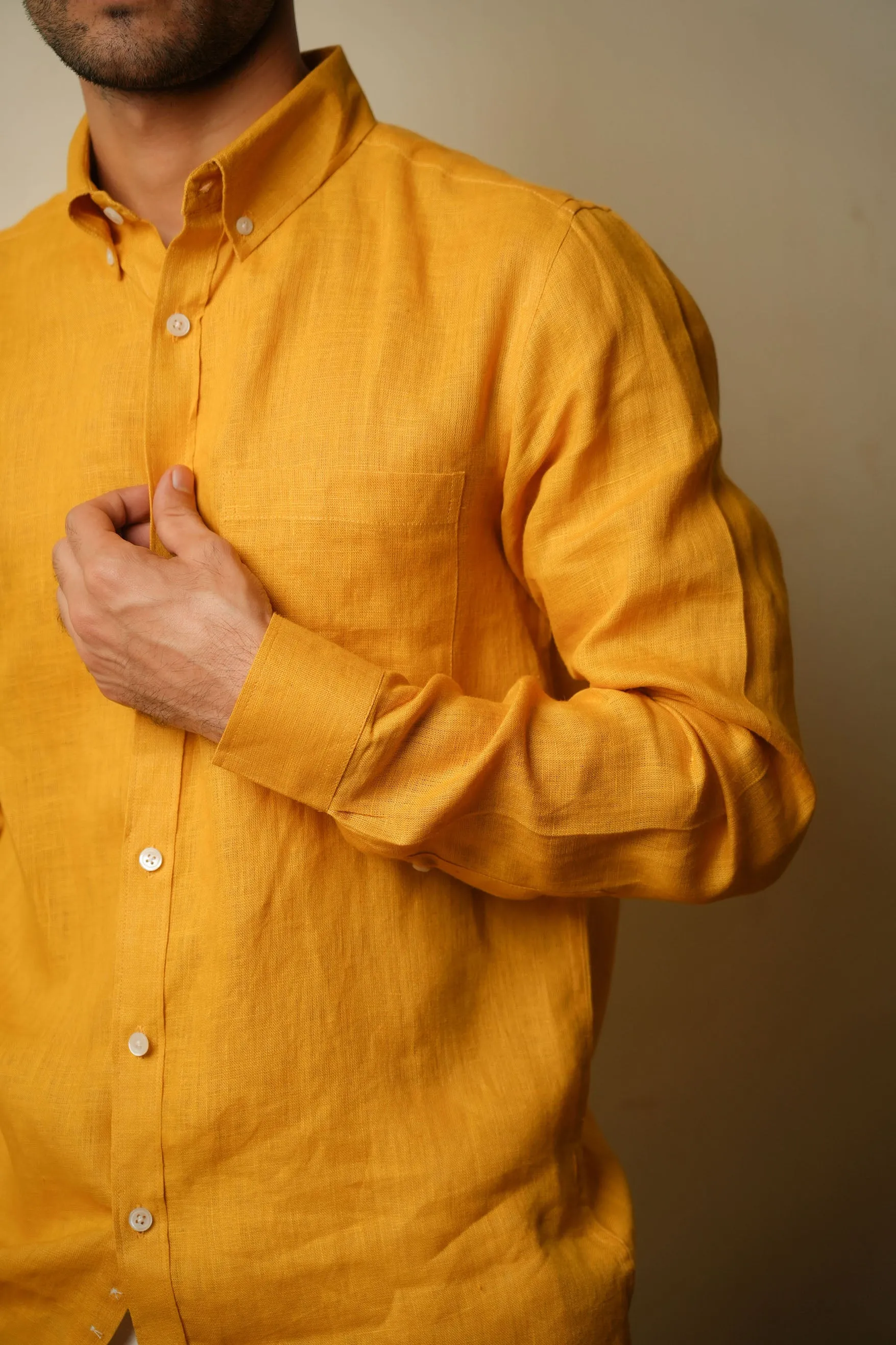 Sunset Mustard · Button Down Collar · Full Sleeve Shirt