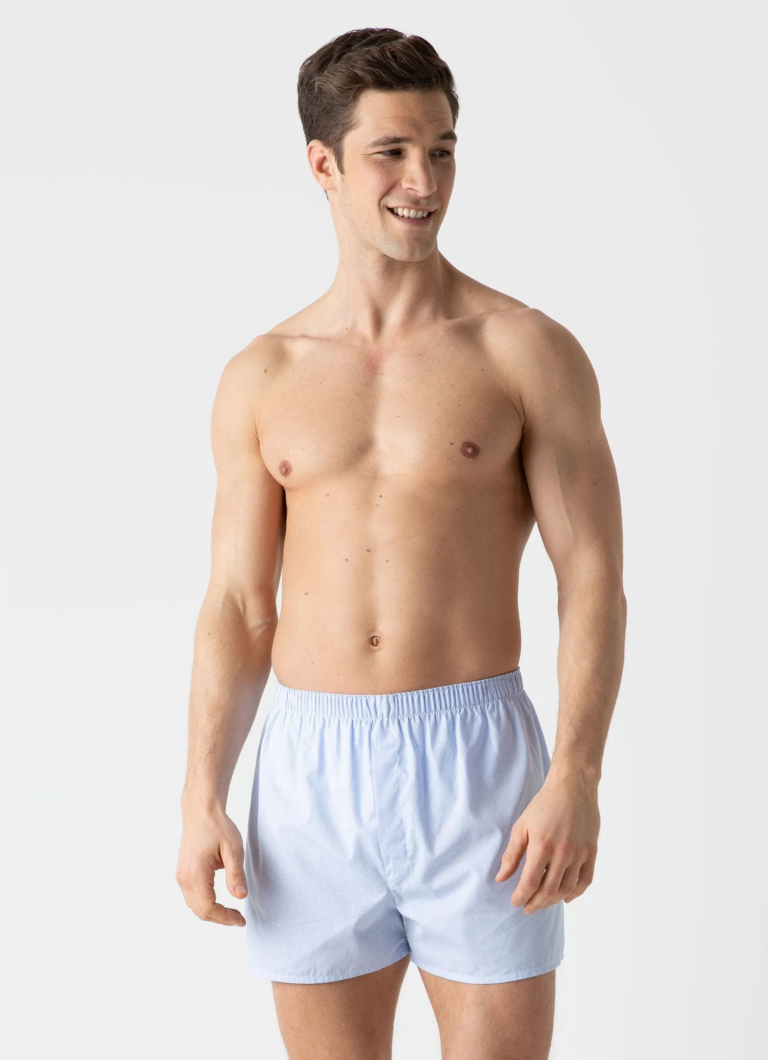 Sunspel Boxer Short Micro Gingham Light Blue