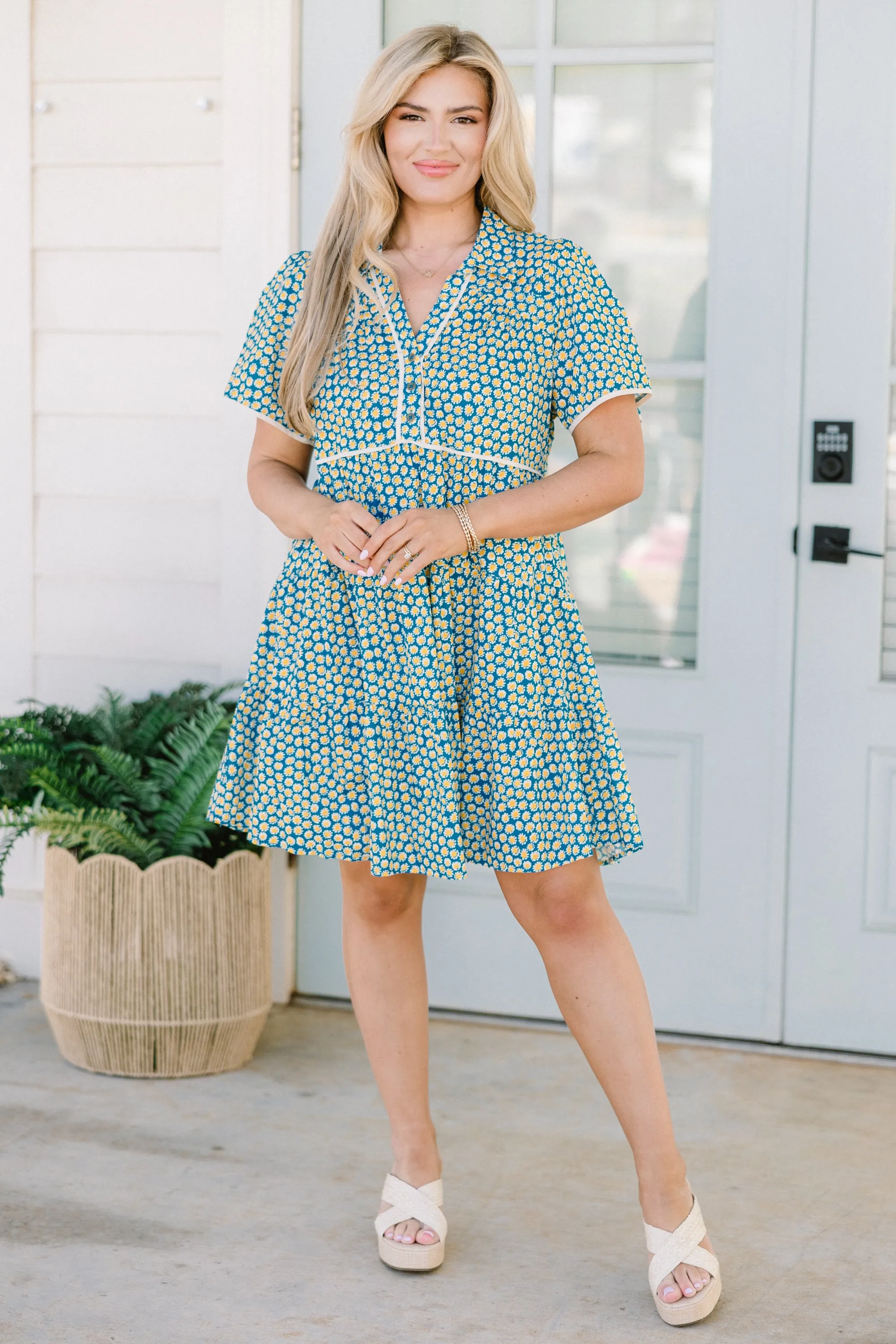Sweetly Surprised Dress, Teal Mix