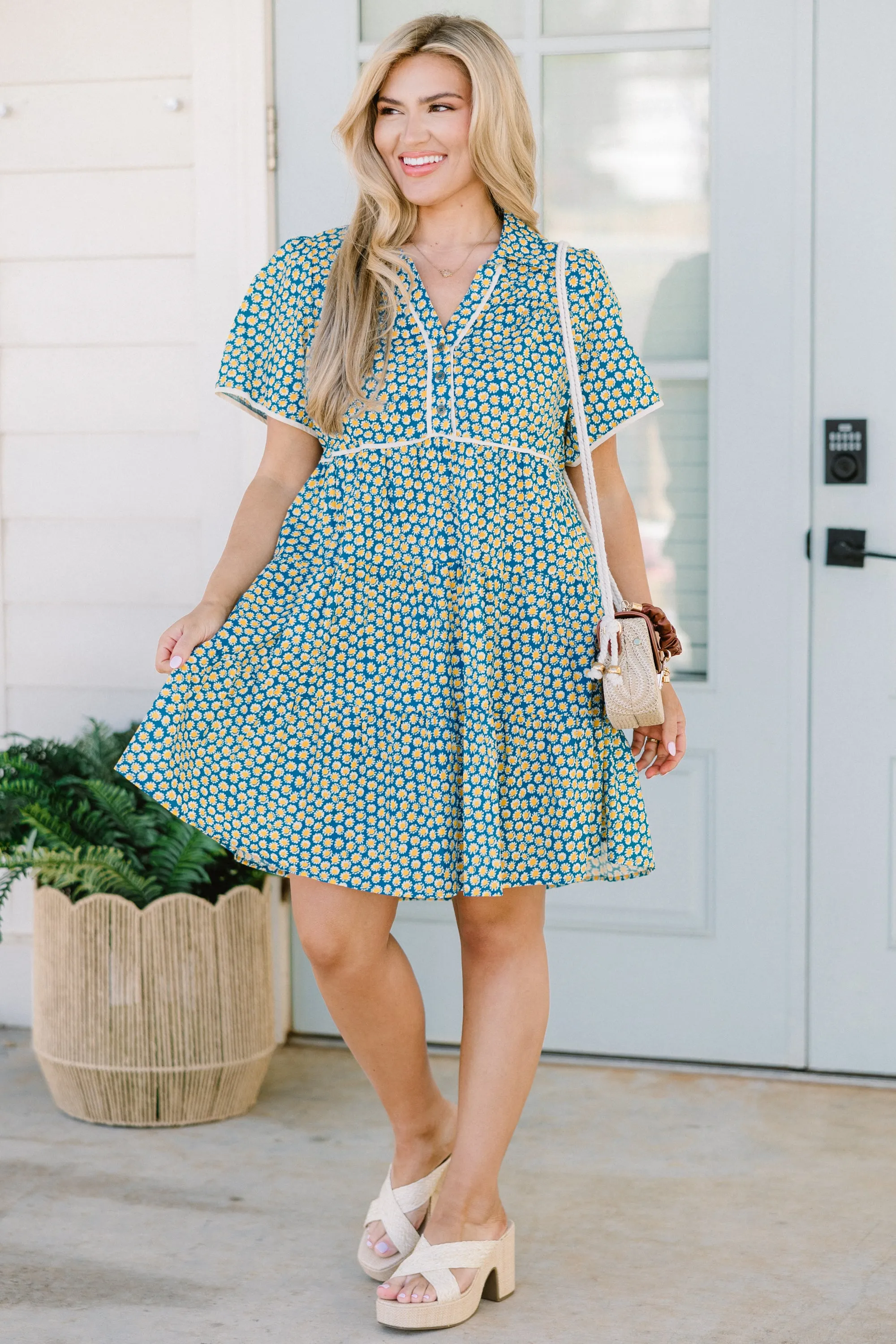 Sweetly Surprised Dress, Teal Mix