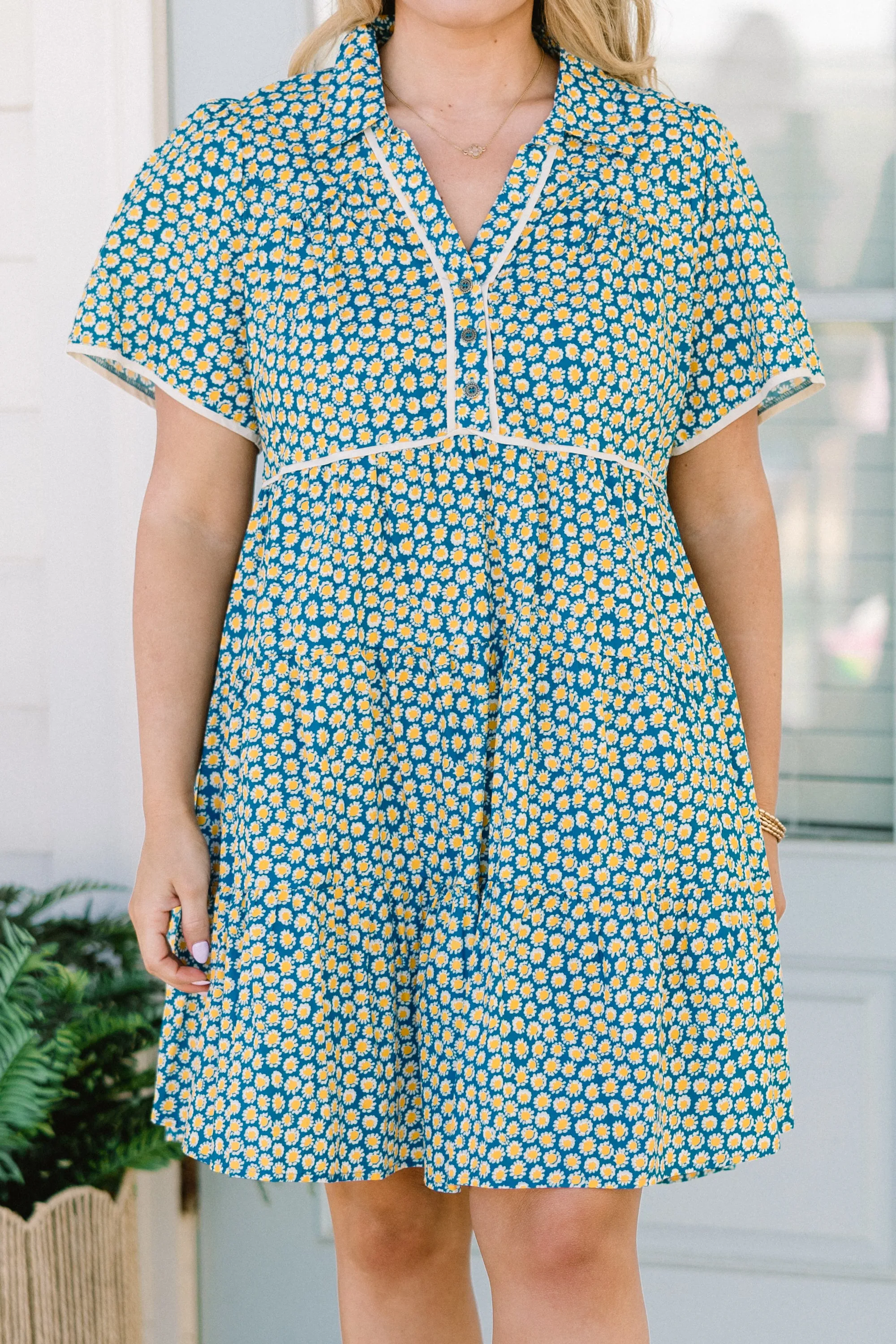 Sweetly Surprised Dress, Teal Mix