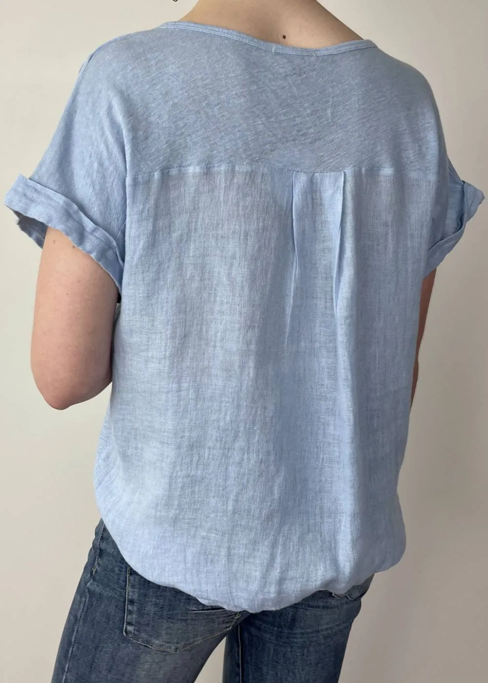 TALIA BENSON Italian Linen T-Shirt With Band One Size - Ceil