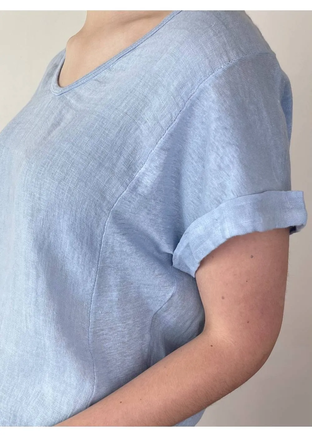 TALIA BENSON Italian Linen T-Shirt With Band One Size - Ceil