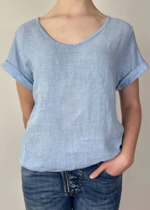 TALIA BENSON Italian Linen T-Shirt With Band One Size - Ceil