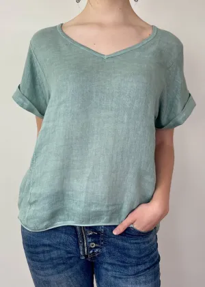 TALIA BENSON Italian Linen T-Shirt With Band One Size - Duck Egg