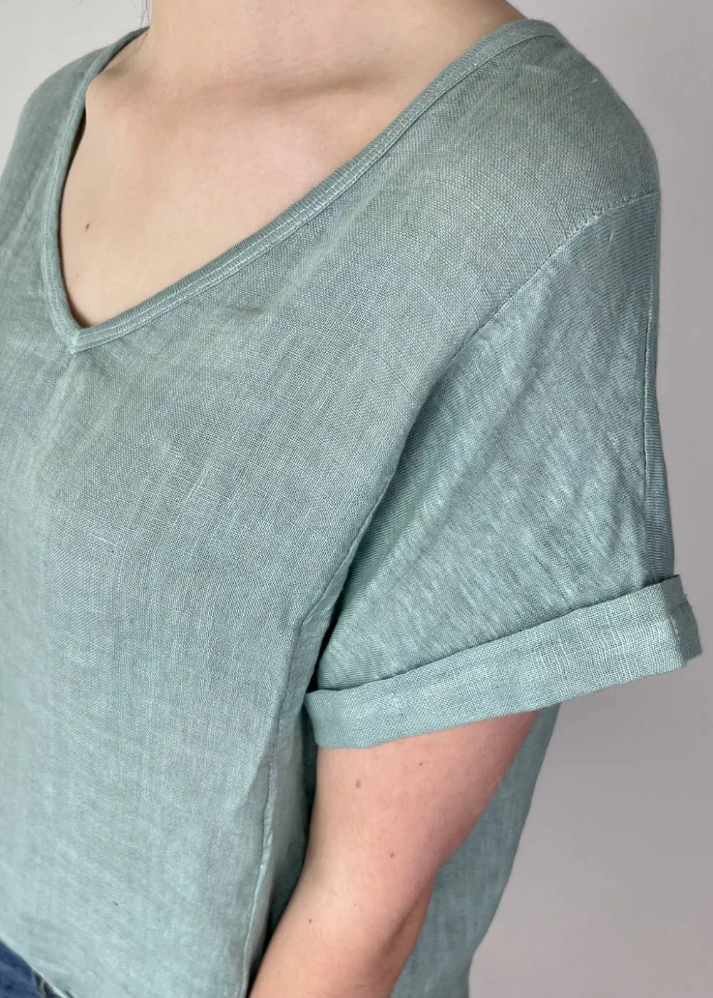 TALIA BENSON Italian Linen T-Shirt With Band One Size - Duck Egg