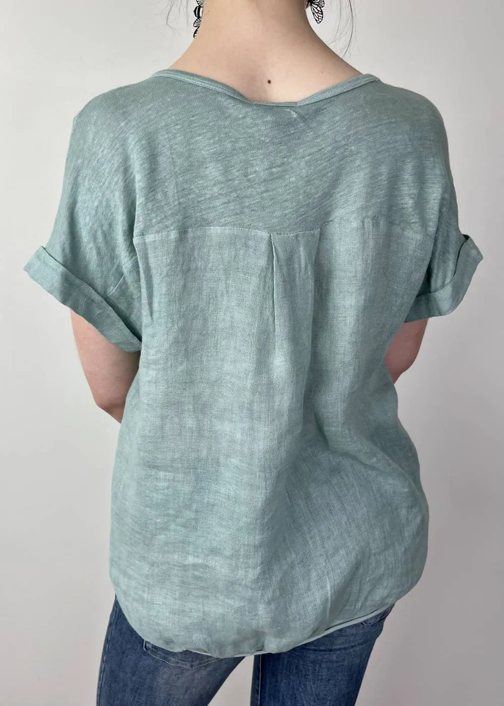 TALIA BENSON Italian Linen T-Shirt With Band One Size - Duck Egg
