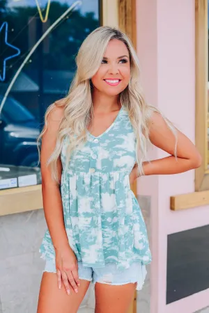 Turning The Tides Baby Doll Tank - Sage