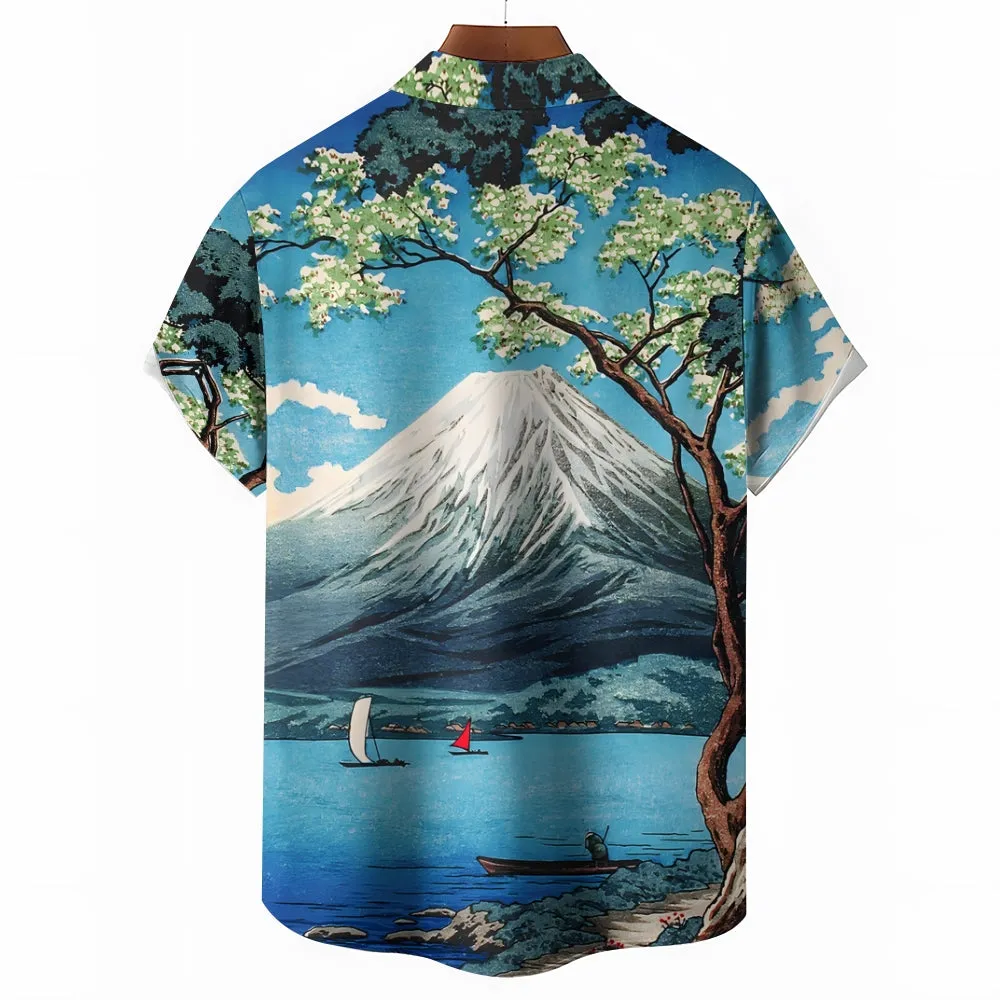 Ukiyoe Mount Fuji Casual Large Size Short Sleeve Shirt 2406003215