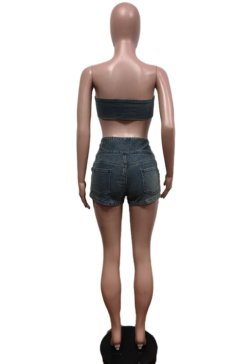 UT3072 Stretch Denim Tube and Shorts Set