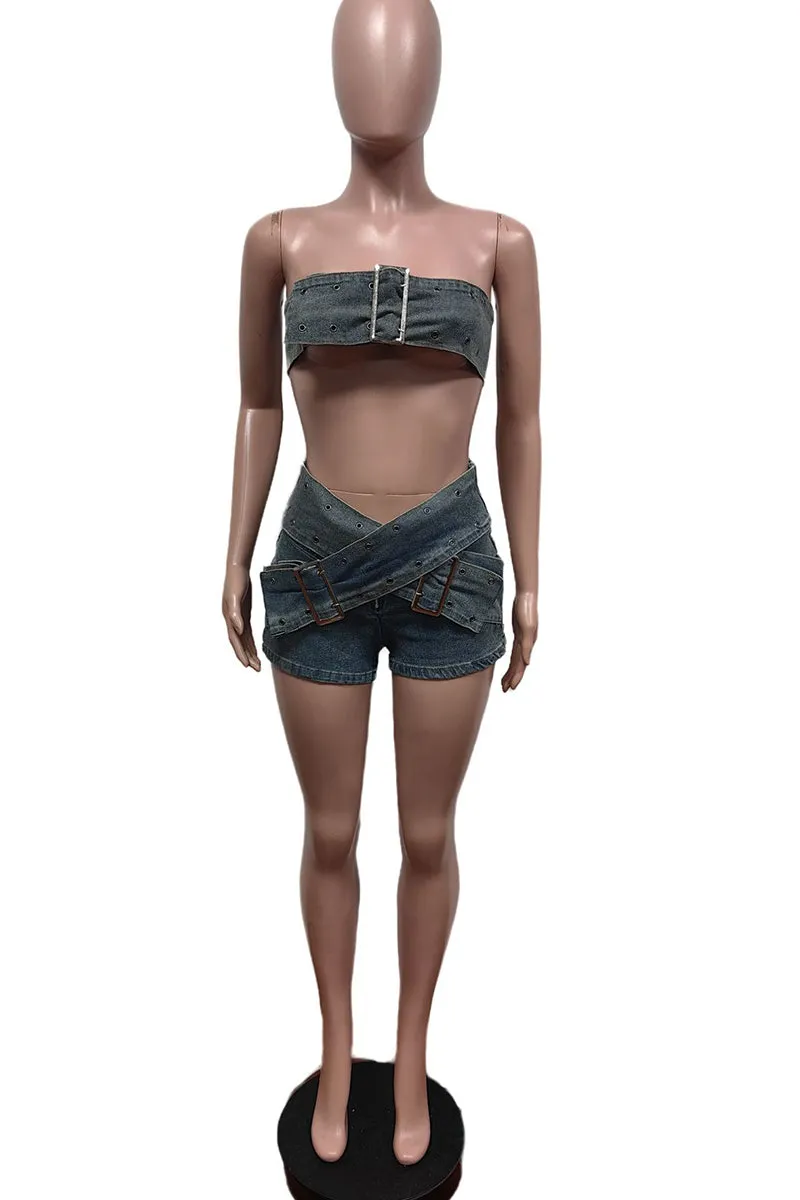 UT3072 Stretch Denim Tube and Shorts Set