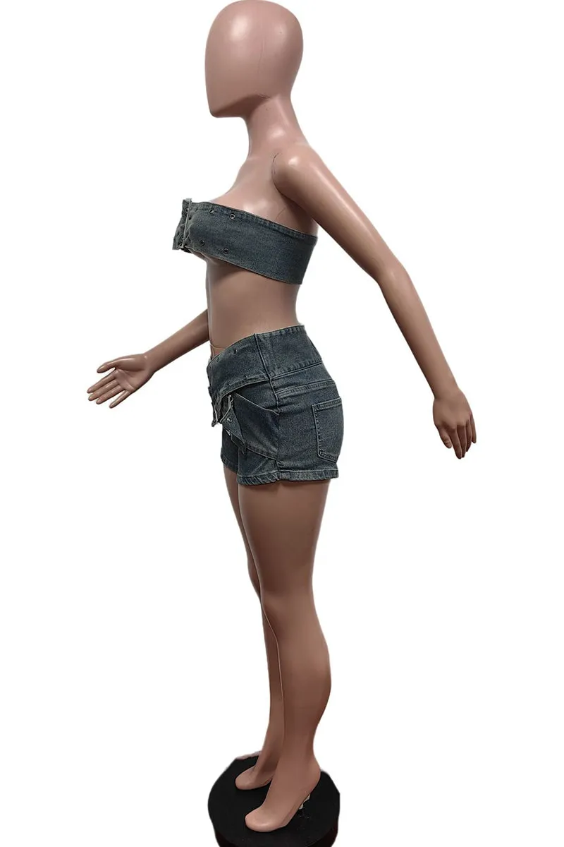 UT3072 Stretch Denim Tube and Shorts Set