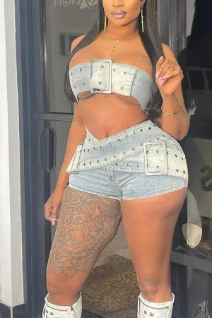 UT3072 Stretch Denim Tube and Shorts Set