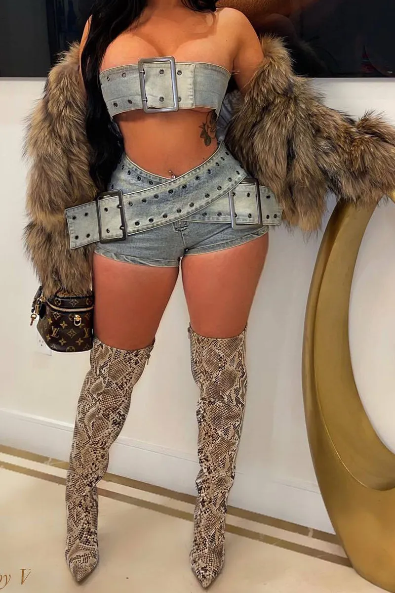 UT3072 Stretch Denim Tube and Shorts Set