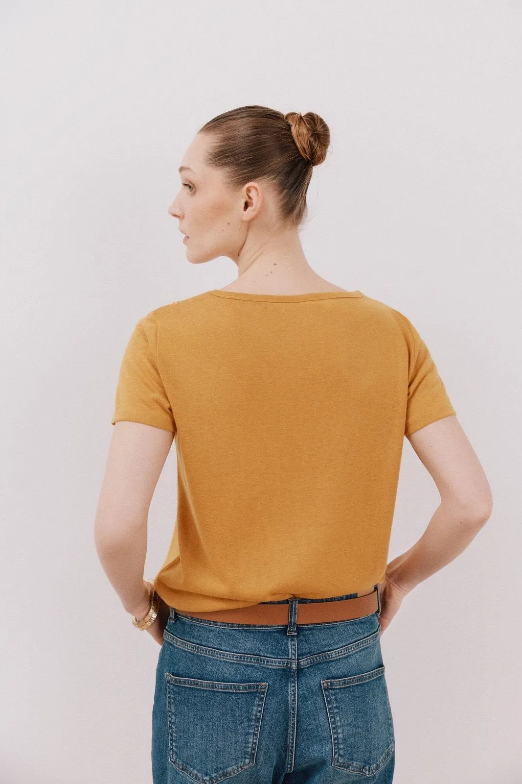 V -Shirt With Trimmings - Yellow/gold