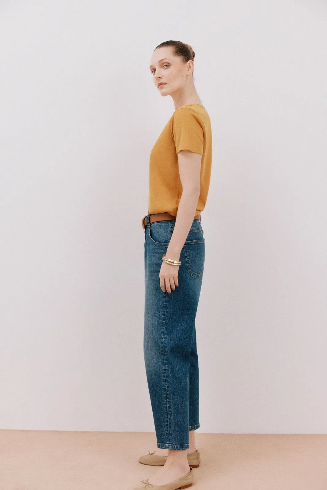 V -Shirt With Trimmings - Yellow/gold