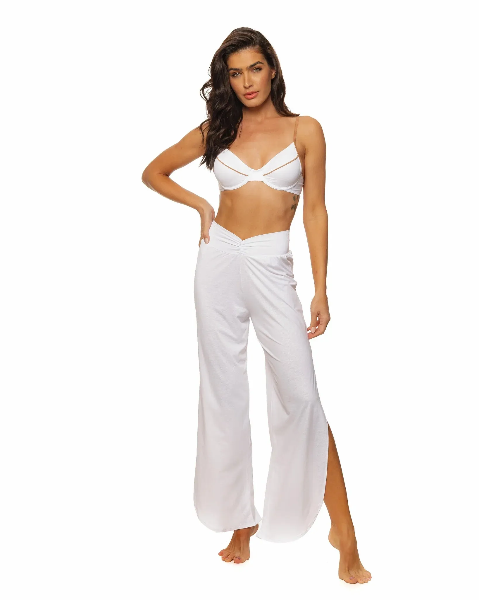 V Waist Side Slit Pants