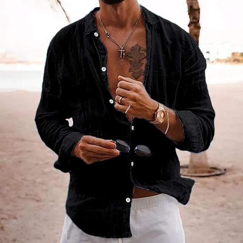 Versatile Cotton and Linen Long-Sleeve Shirt for Men