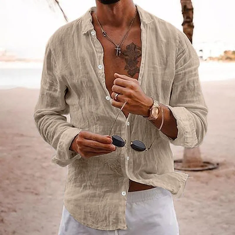 Versatile Cotton and Linen Long-Sleeve Shirt for Men