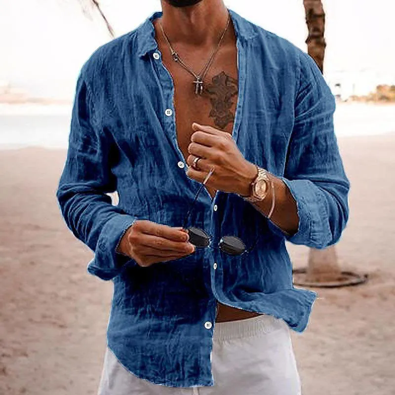 Versatile Cotton and Linen Long-Sleeve Shirt for Men