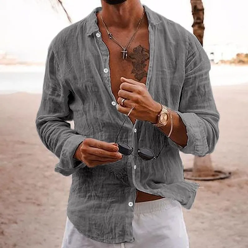 Versatile Cotton and Linen Long-Sleeve Shirt for Men