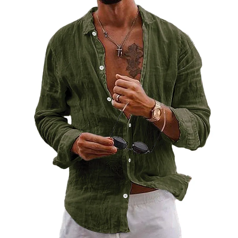 Versatile Cotton and Linen Long-Sleeve Shirt for Men