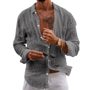 Versatile Cotton and Linen Long-Sleeve Shirt for Men