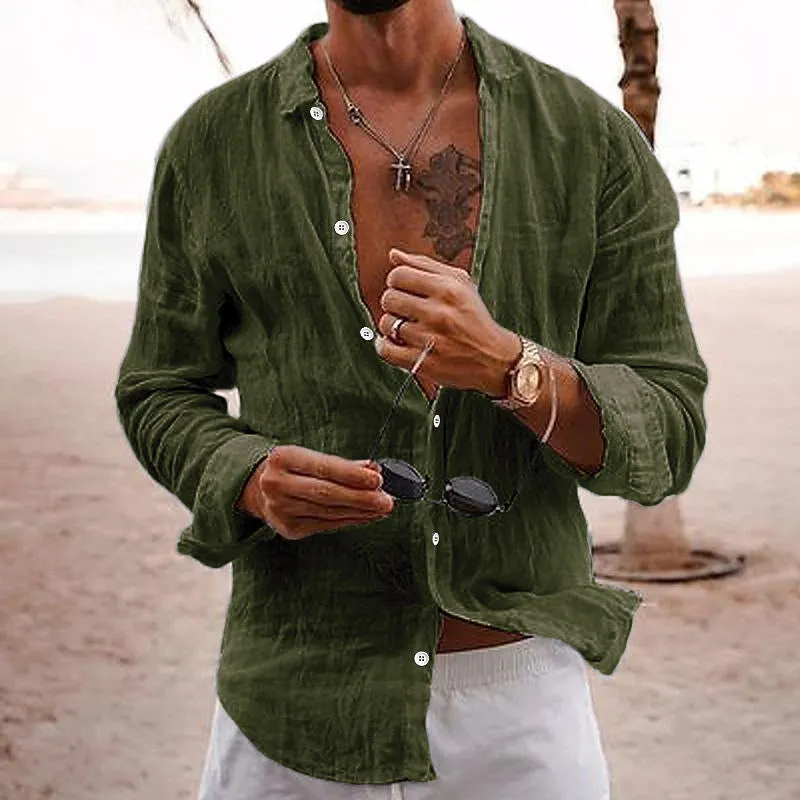 Versatile Cotton and Linen Long-Sleeve Shirt for Men