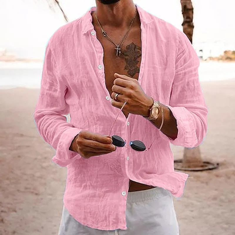 Versatile Cotton and Linen Long-Sleeve Shirt for Men