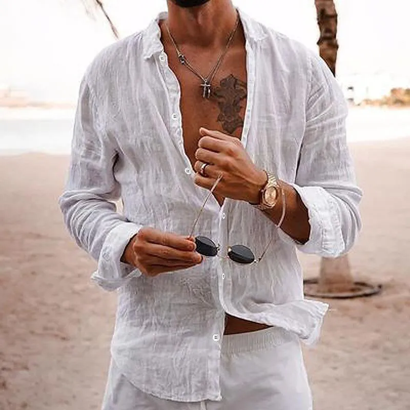 Versatile Cotton and Linen Long-Sleeve Shirt for Men