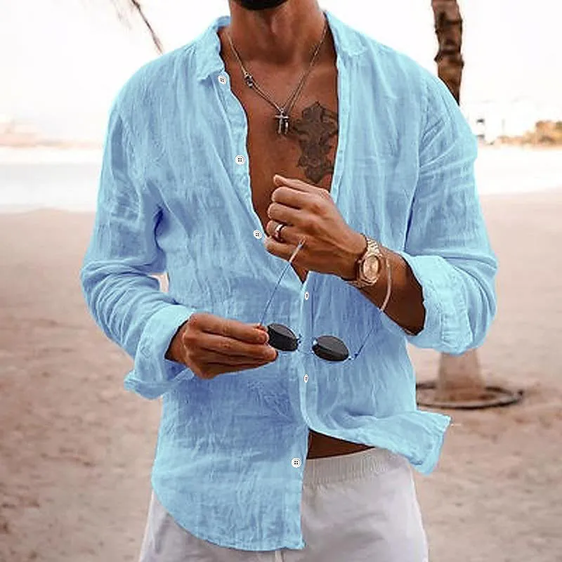 Versatile Cotton and Linen Long-Sleeve Shirt for Men