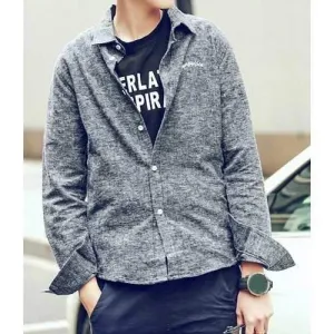 Vintage Slimming Turn-down Collar Long Sleeves Letters Embroidery Men's Shirt - Gray L