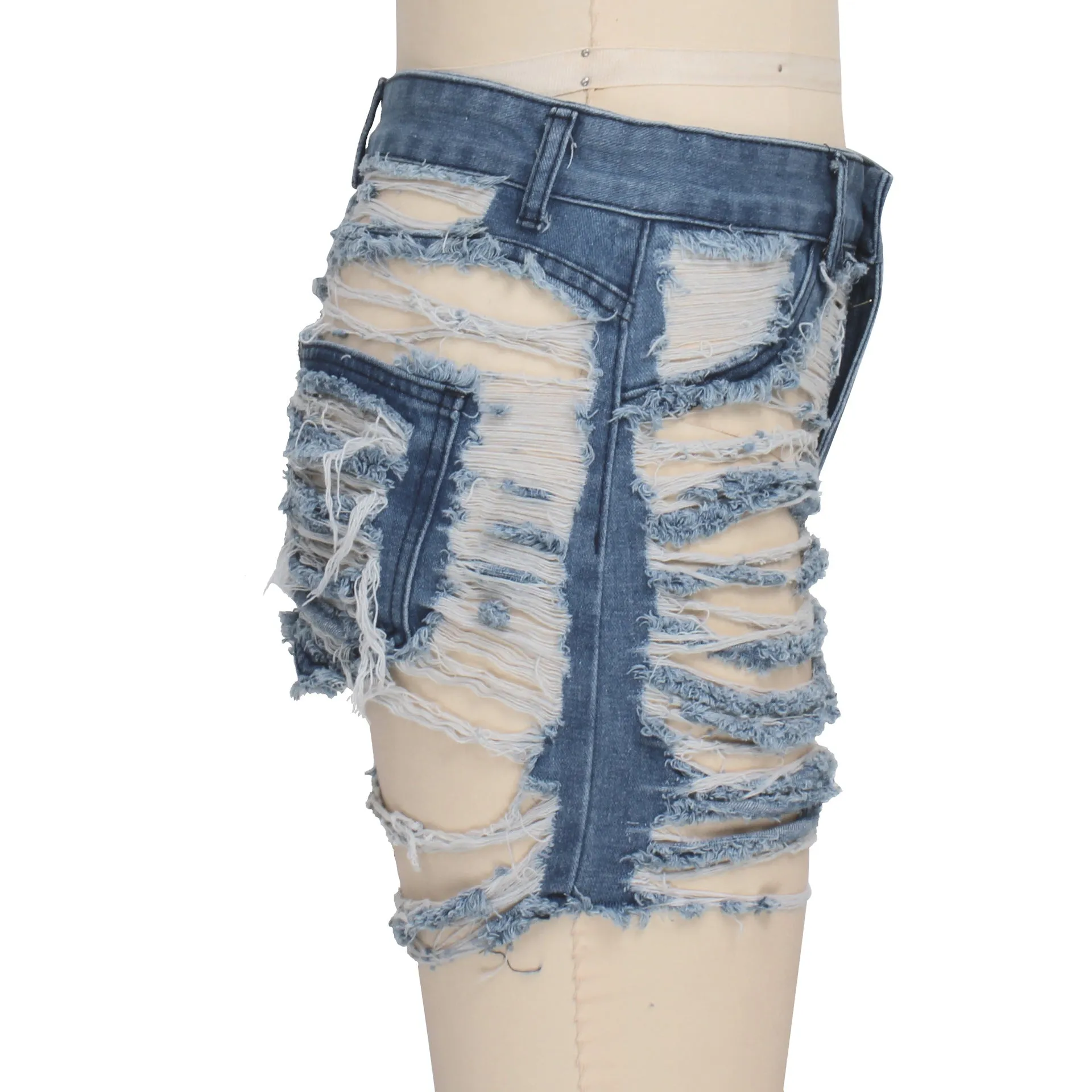 Washed frayed stretch denim shorts