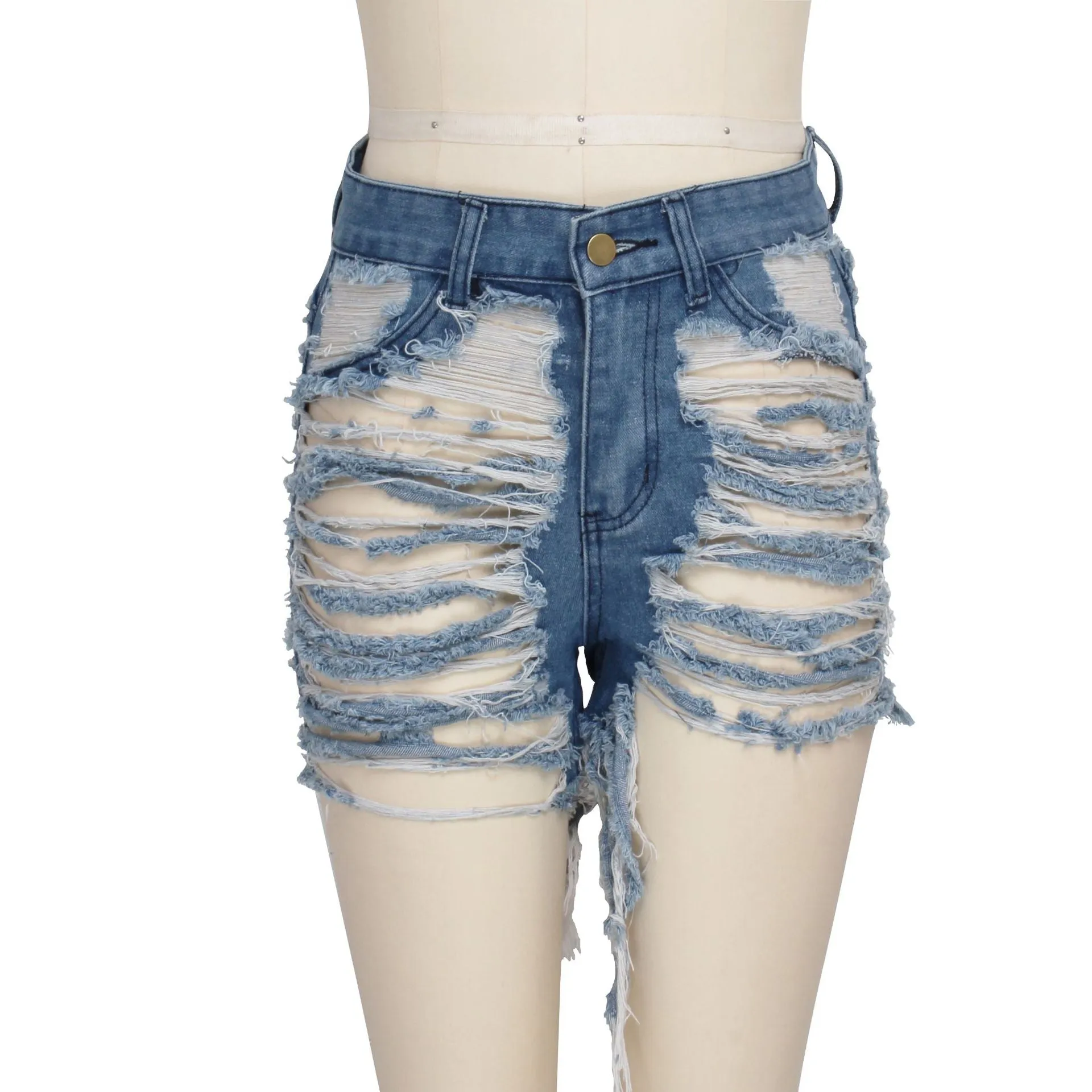 Washed frayed stretch denim shorts