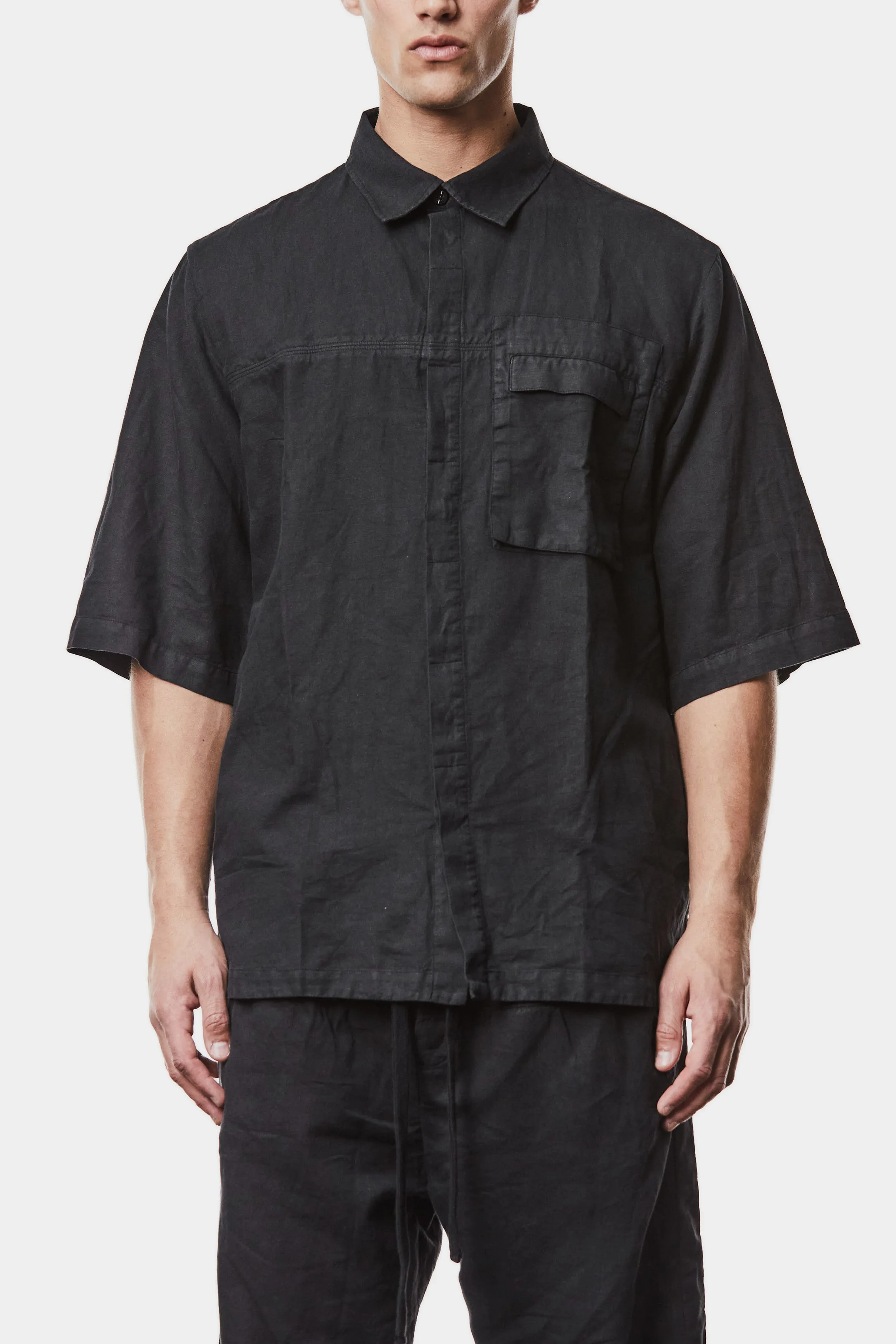 Washed linen blend short sleeve shirt