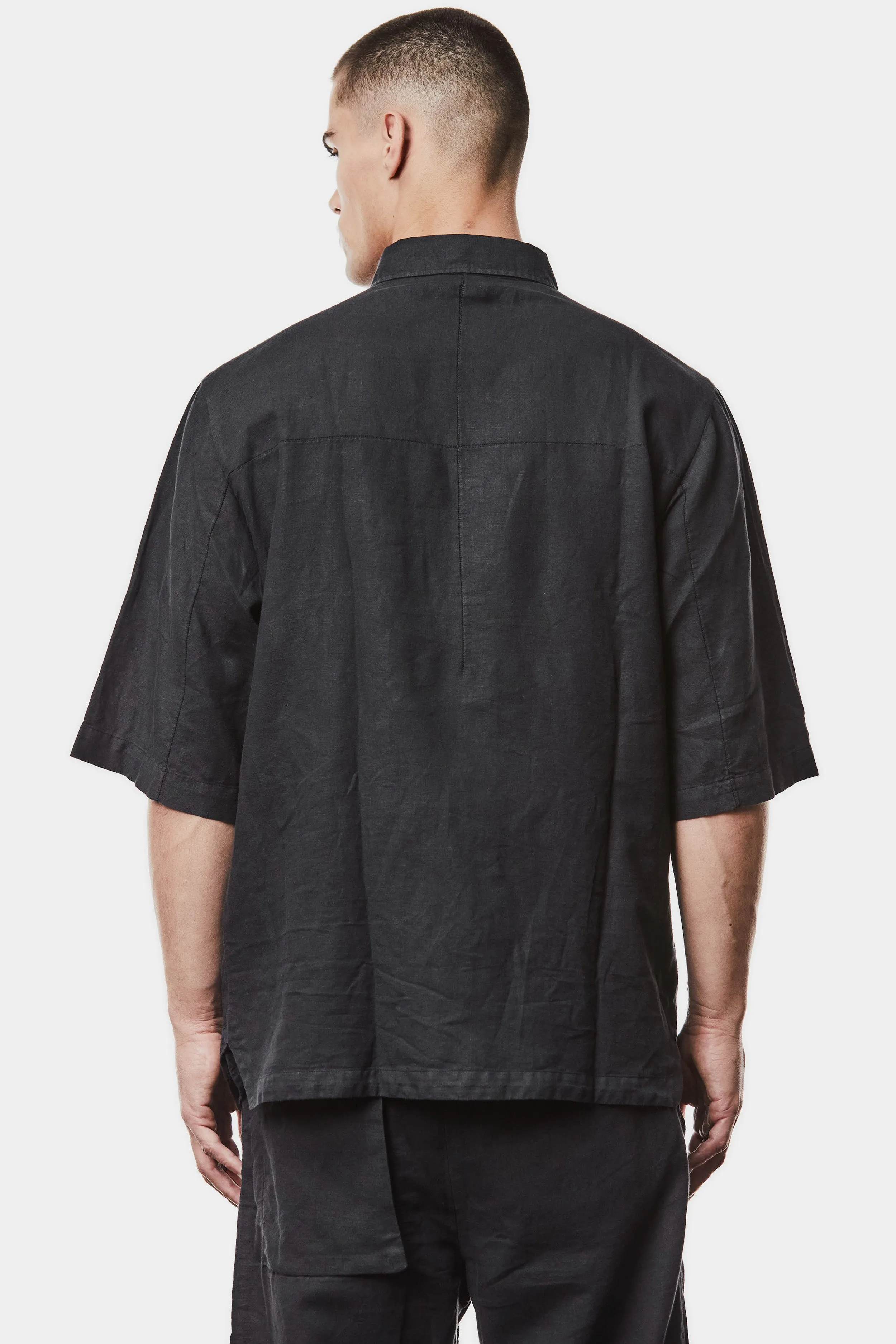 Washed linen blend short sleeve shirt