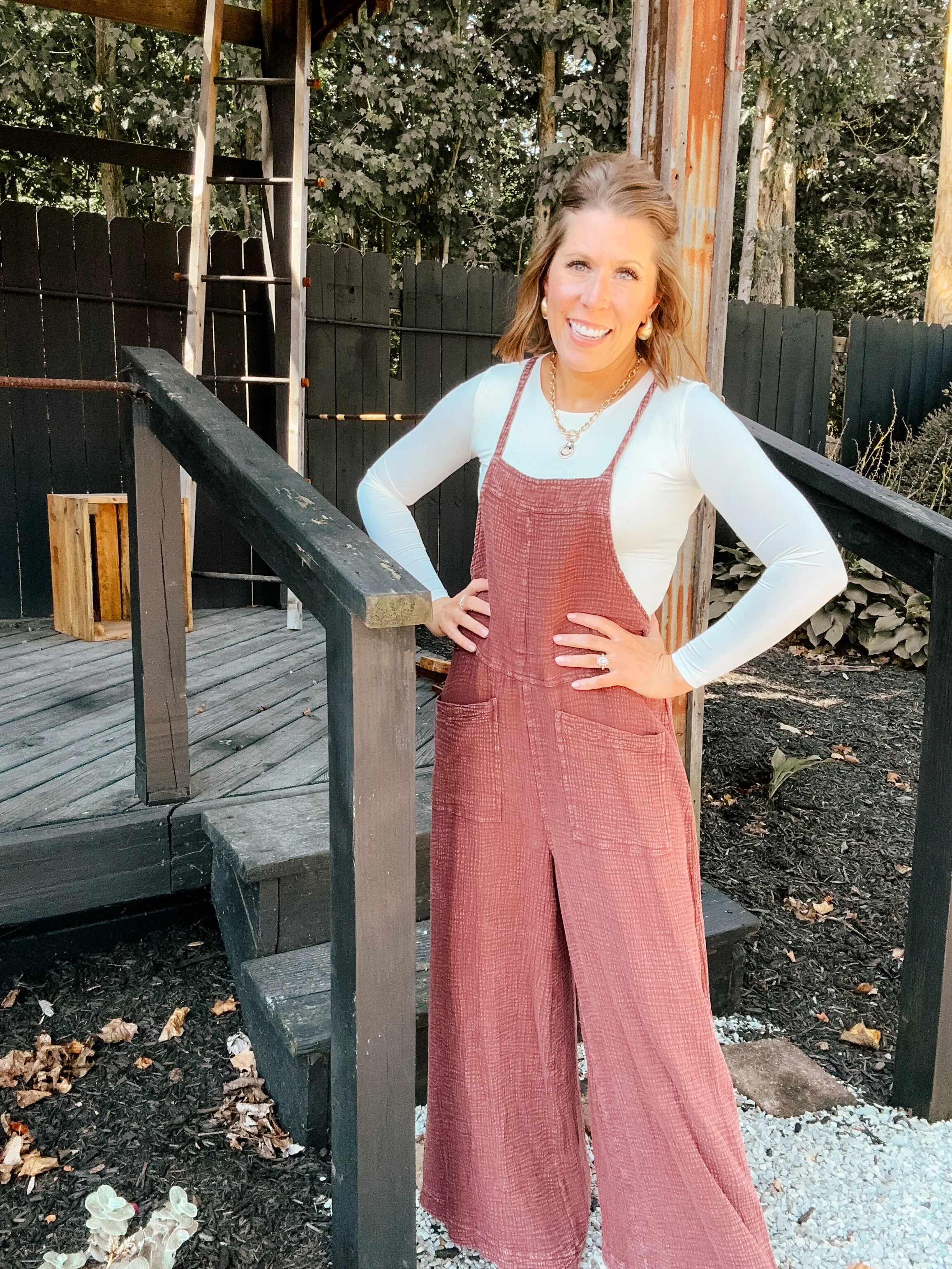 Washed Linen Gauze Tie Back Jumpsuit