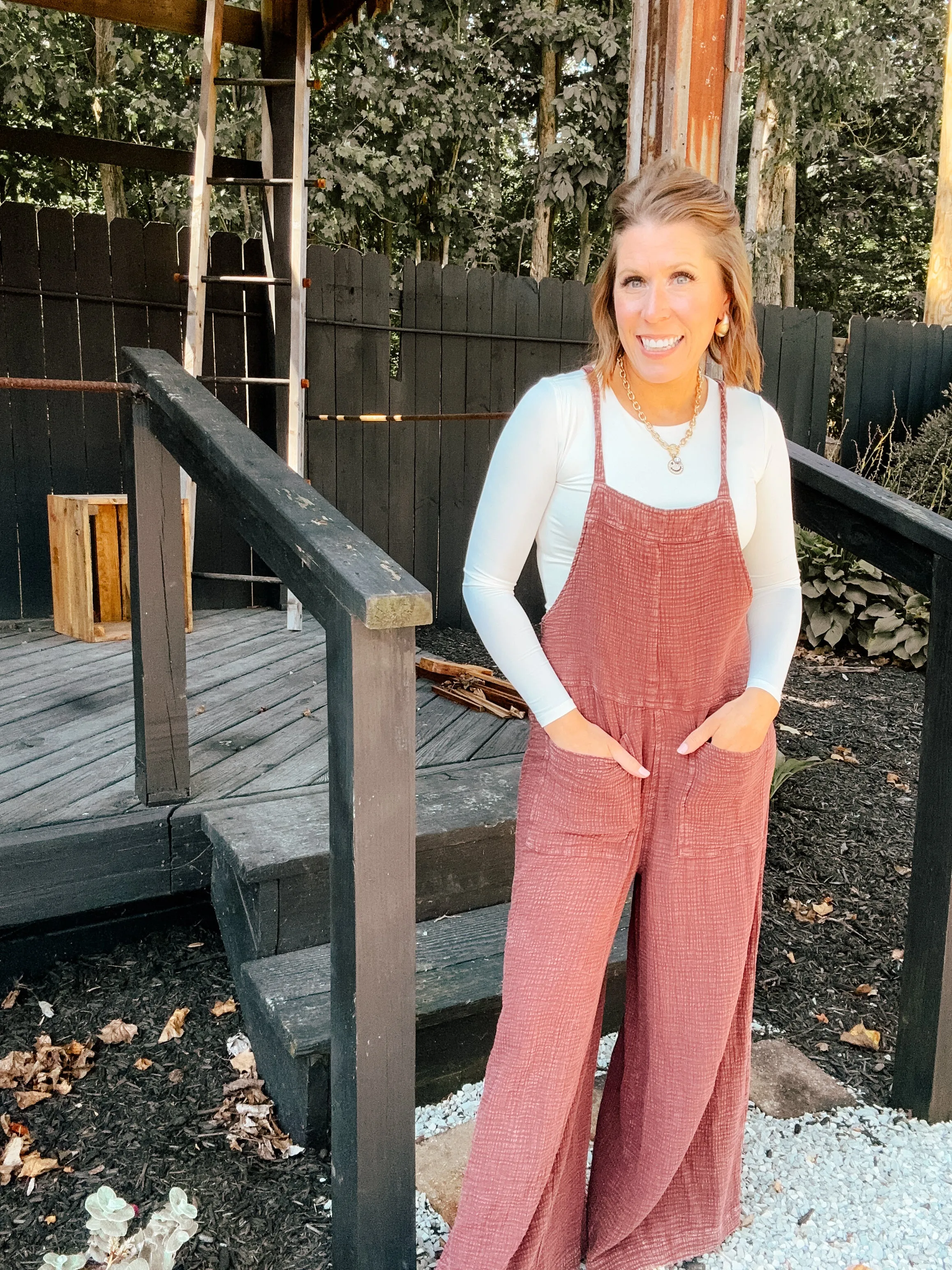 Washed Linen Gauze Tie Back Jumpsuit