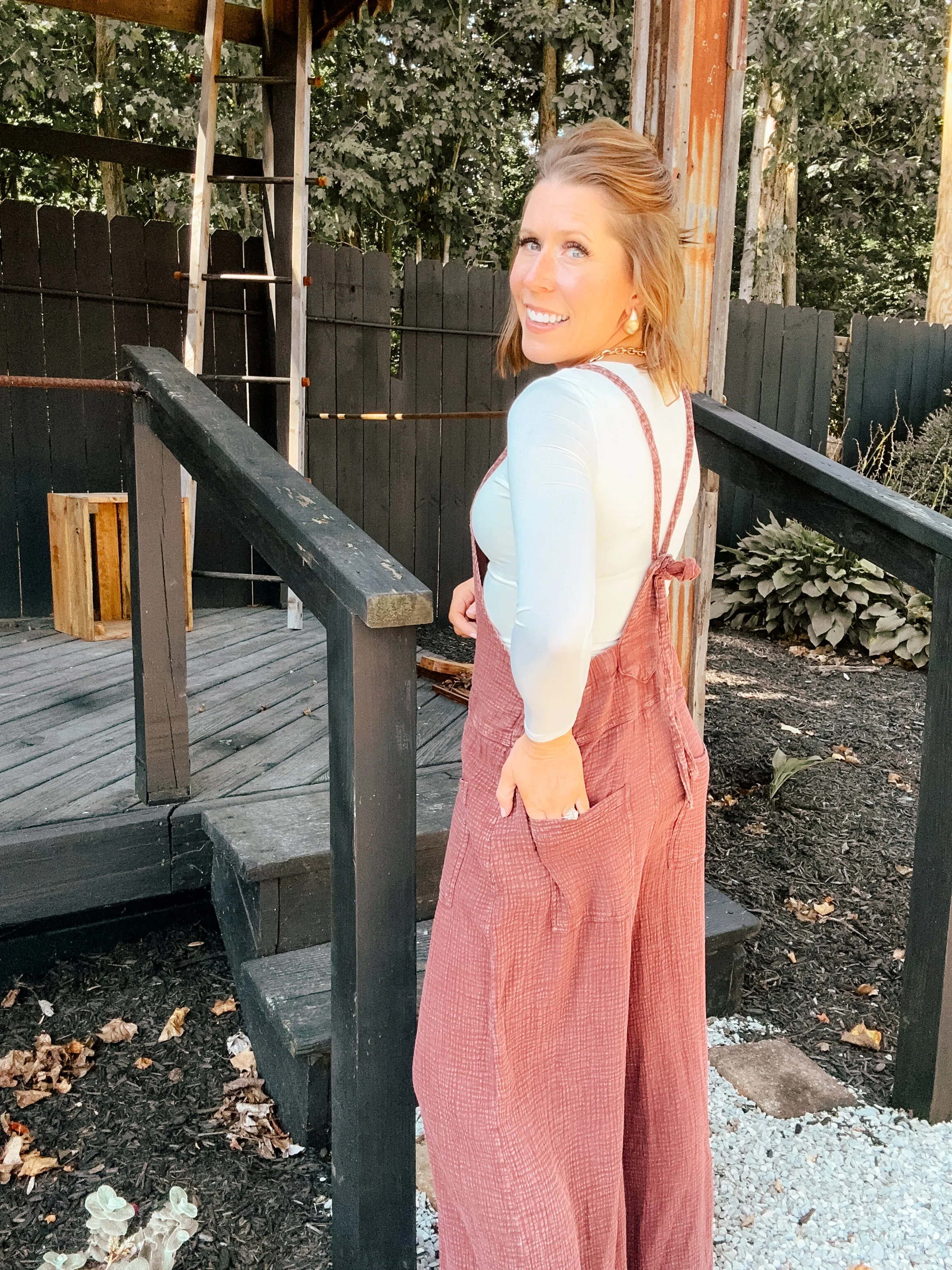 Washed Linen Gauze Tie Back Jumpsuit