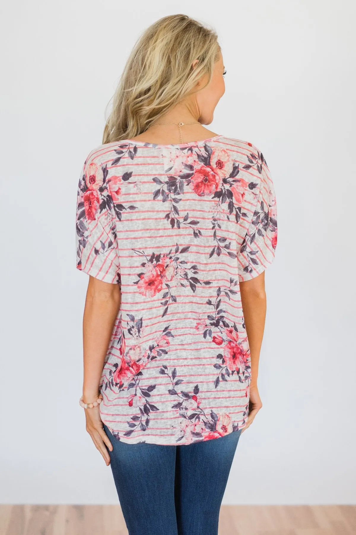 Where You Are Floral Knot Top- Pink