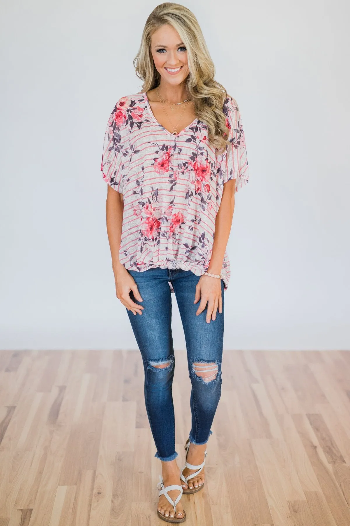 Where You Are Floral Knot Top- Pink