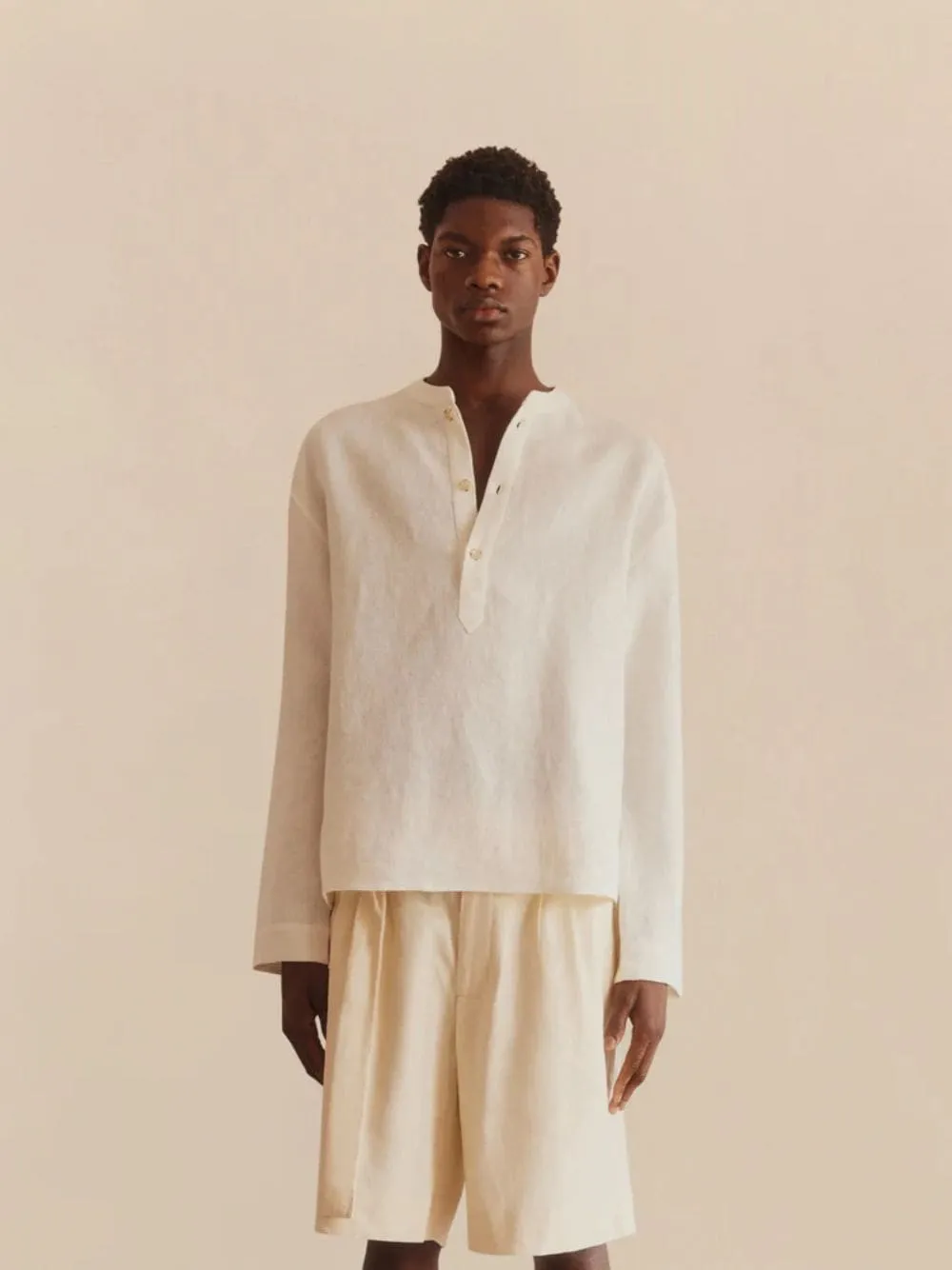 White Linen Popover Shirt
