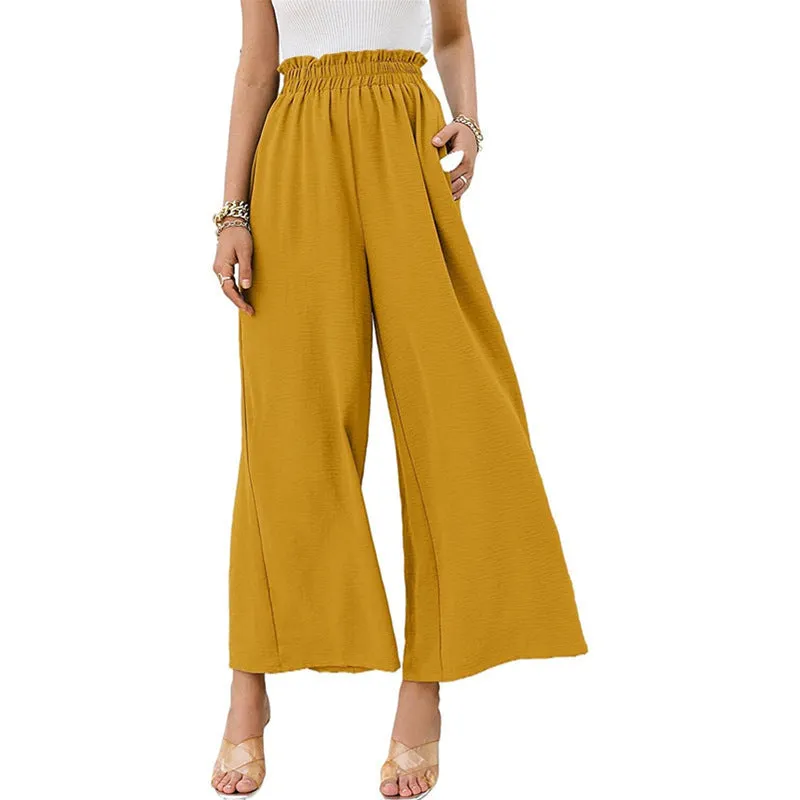 Wide Leg Elastic Waist Ruched Pants