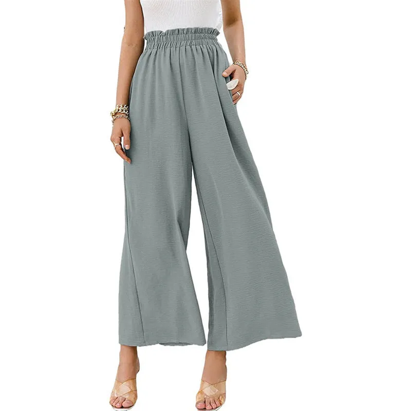 Wide Leg Elastic Waist Ruched Pants