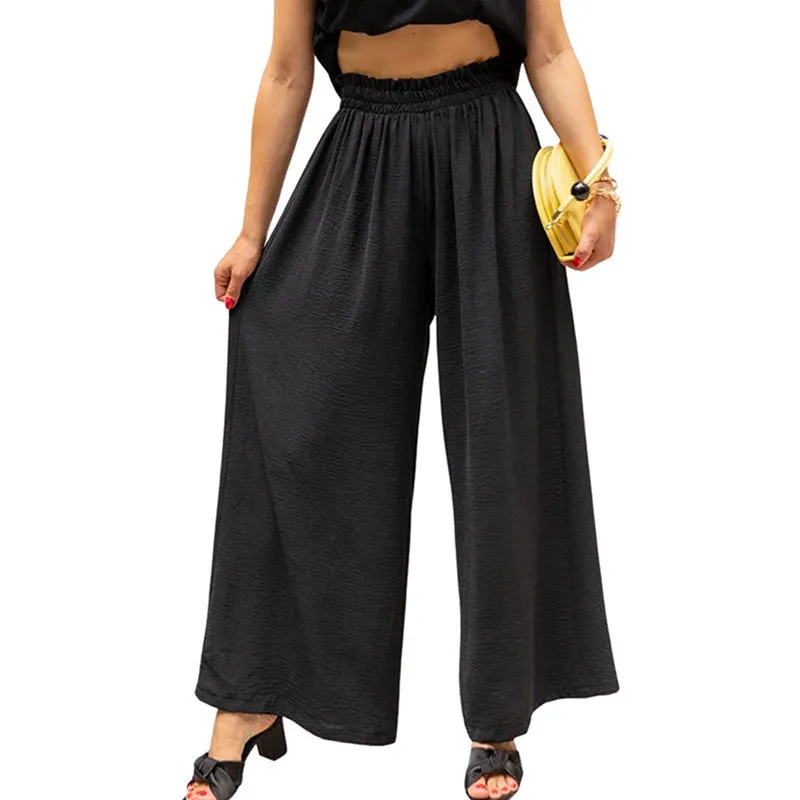 Wide Leg Elastic Waist Ruched Pants