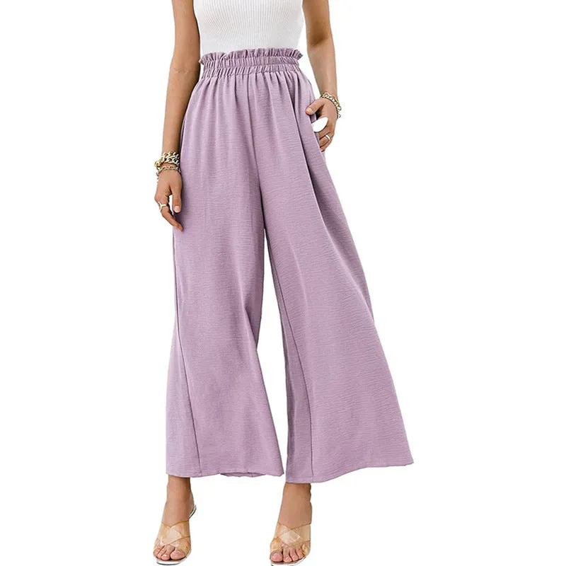 Wide Leg Elastic Waist Ruched Pants