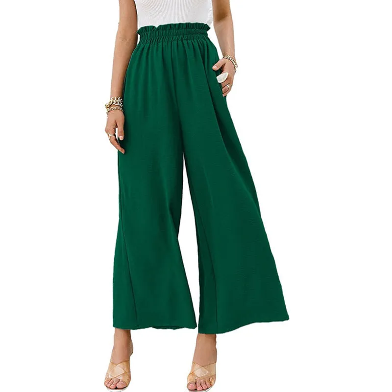Wide Leg Elastic Waist Ruched Pants