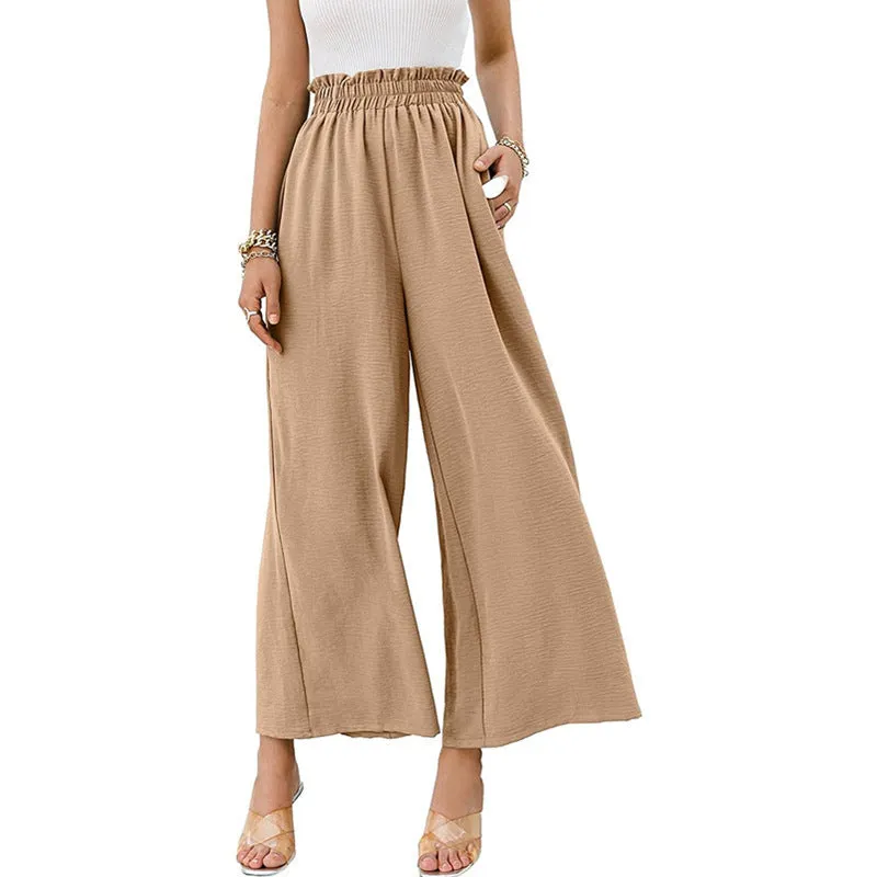 Wide Leg Elastic Waist Ruched Pants