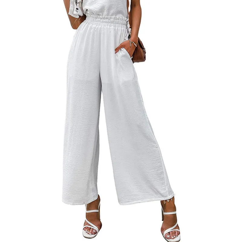 Wide Leg Elastic Waist Ruched Pants
